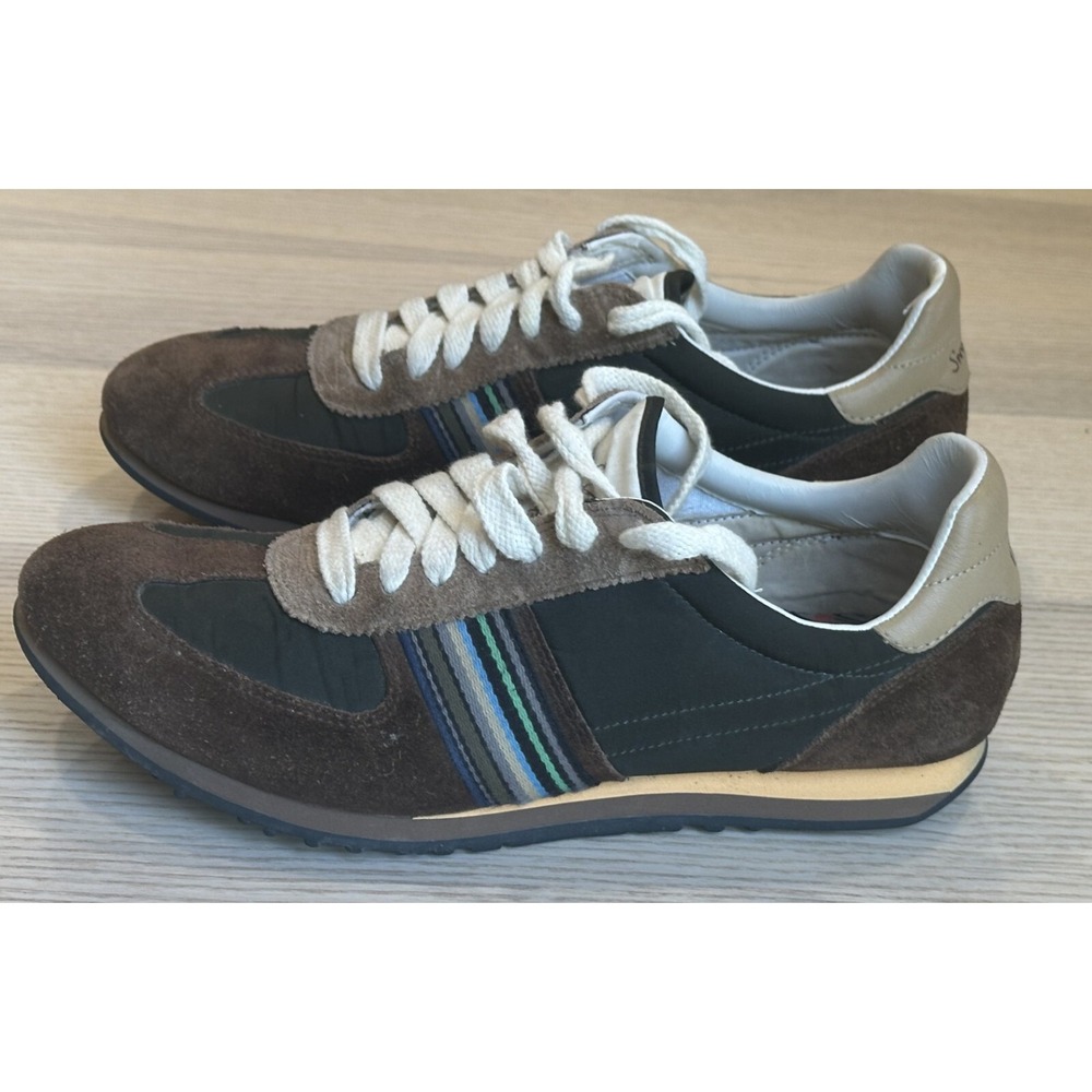 Paul Smith Brown Leather Suede‎ Trainers Sneakers Signature Stripe - Size UK 7